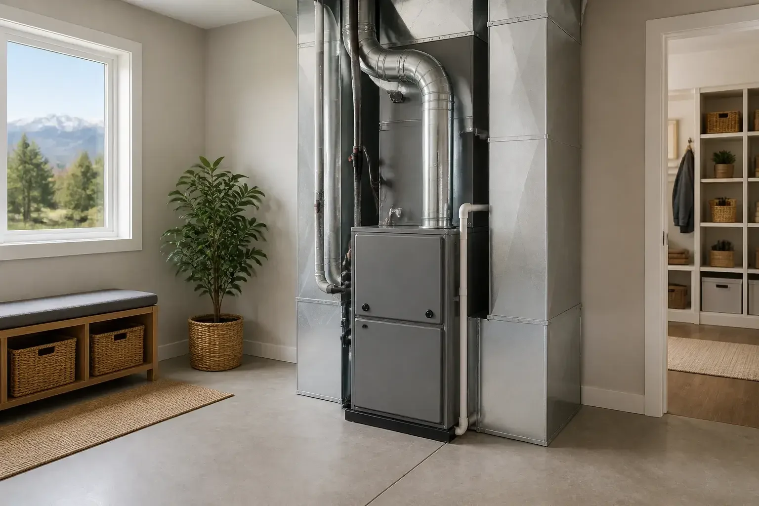 Finished HVAC system in a clean utility room