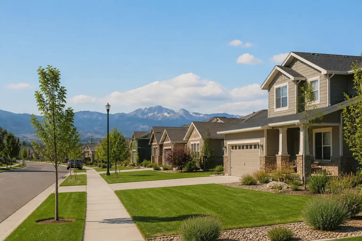 Firestone suburban neighborhood with newer homes