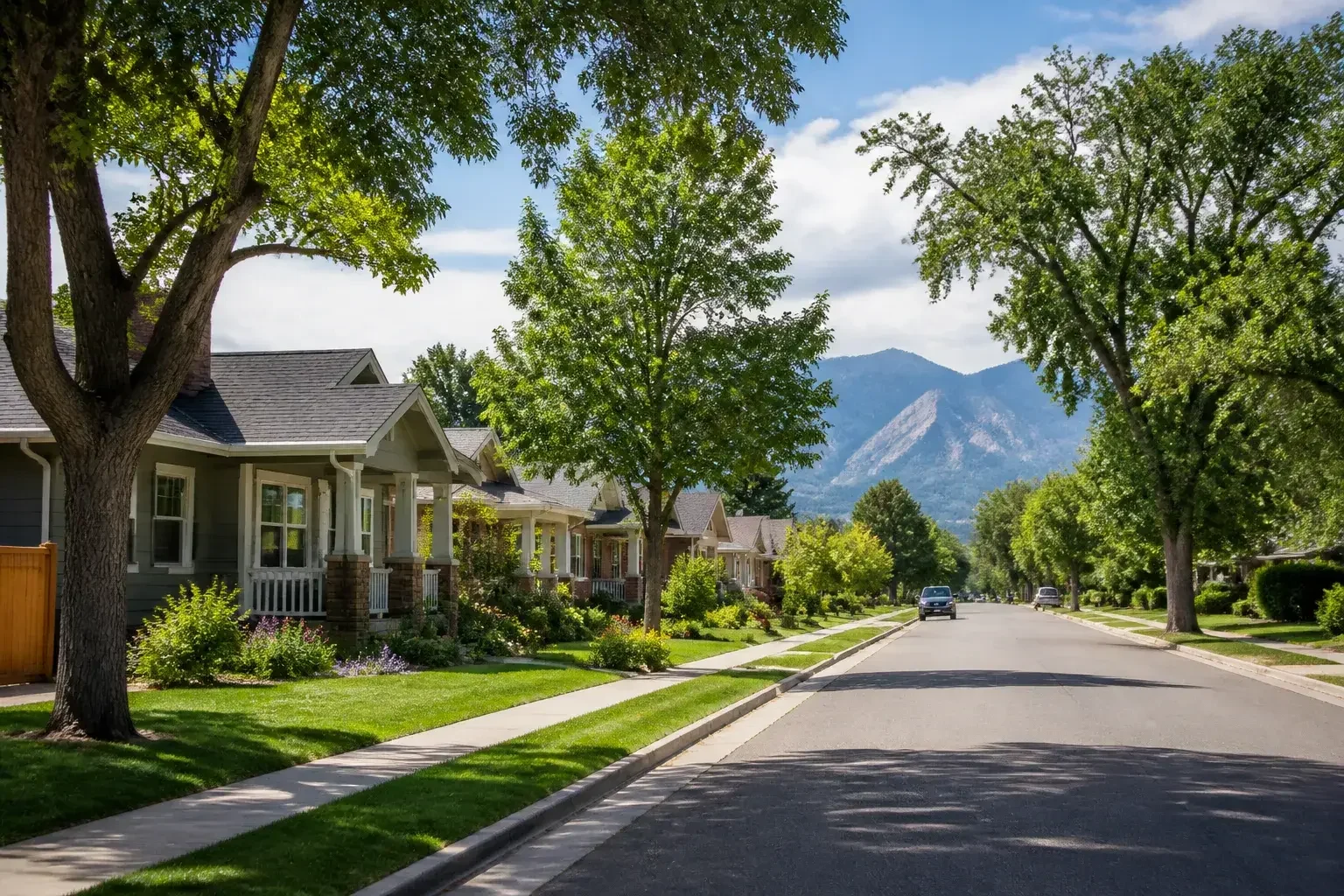 Longmont neighborhood street with mountain views