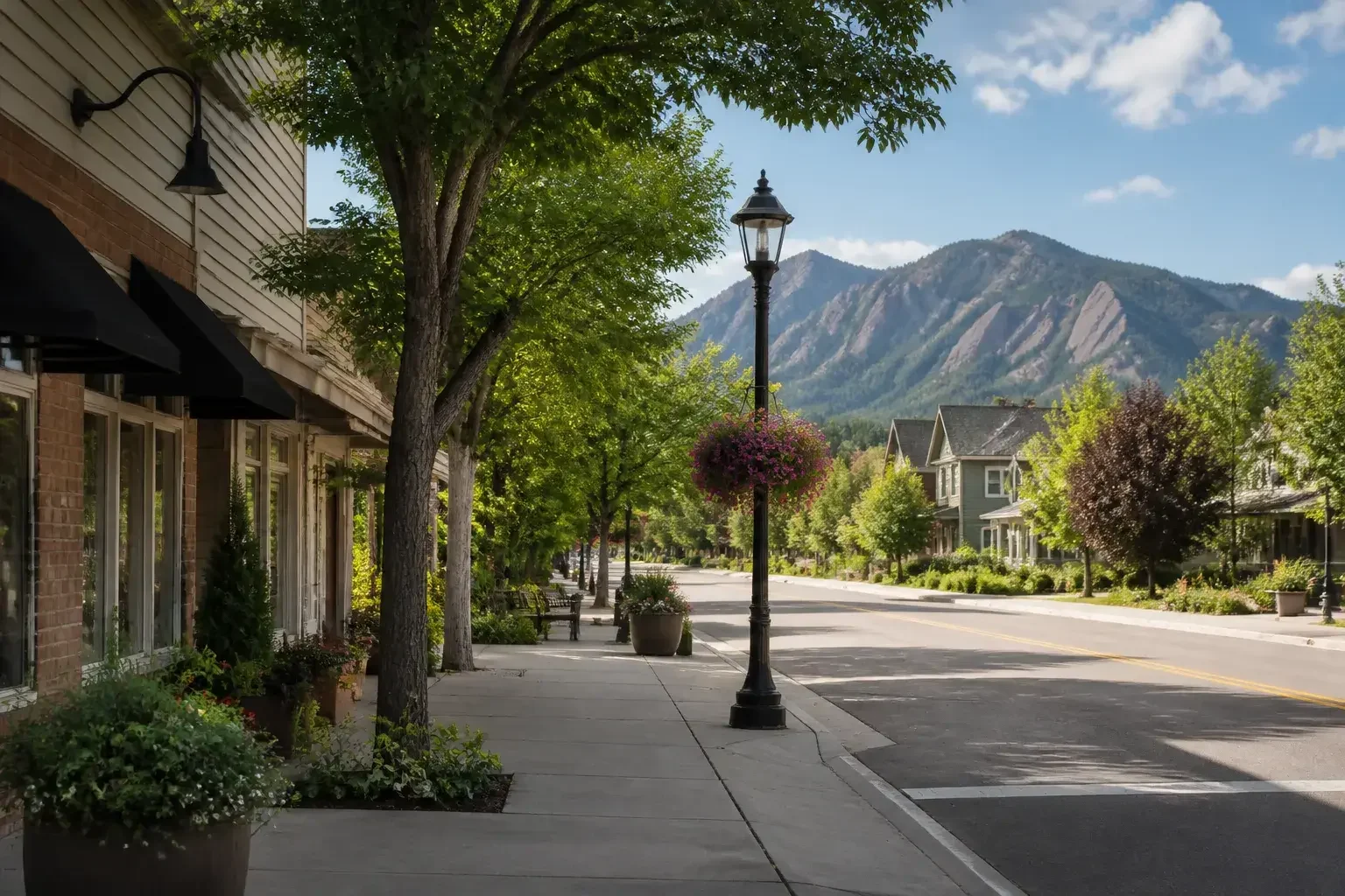 Niwot small-town streetscape with quiet storefronts